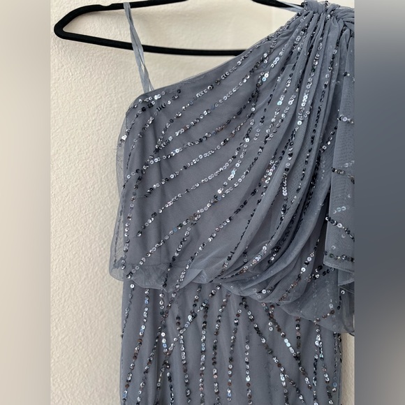 ADRIANNA PAPELL One Shoulder Beaded Dress - Dusty Blue (only worn once!) - Picture 2 of 4